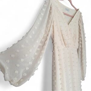 Paper Crane Cream Textured Dot Long Sleeve Dress